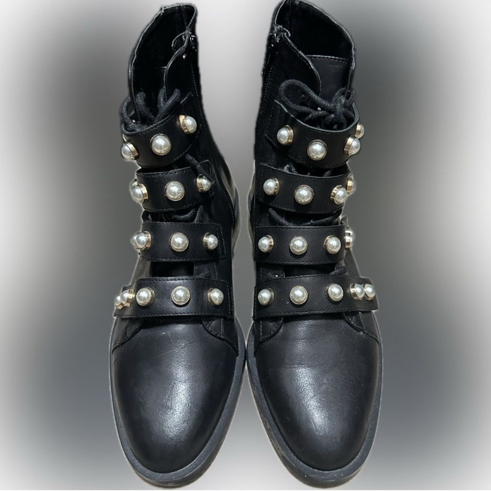 Zara Pearl Embellished Biker Boots - Picture 6 of 10